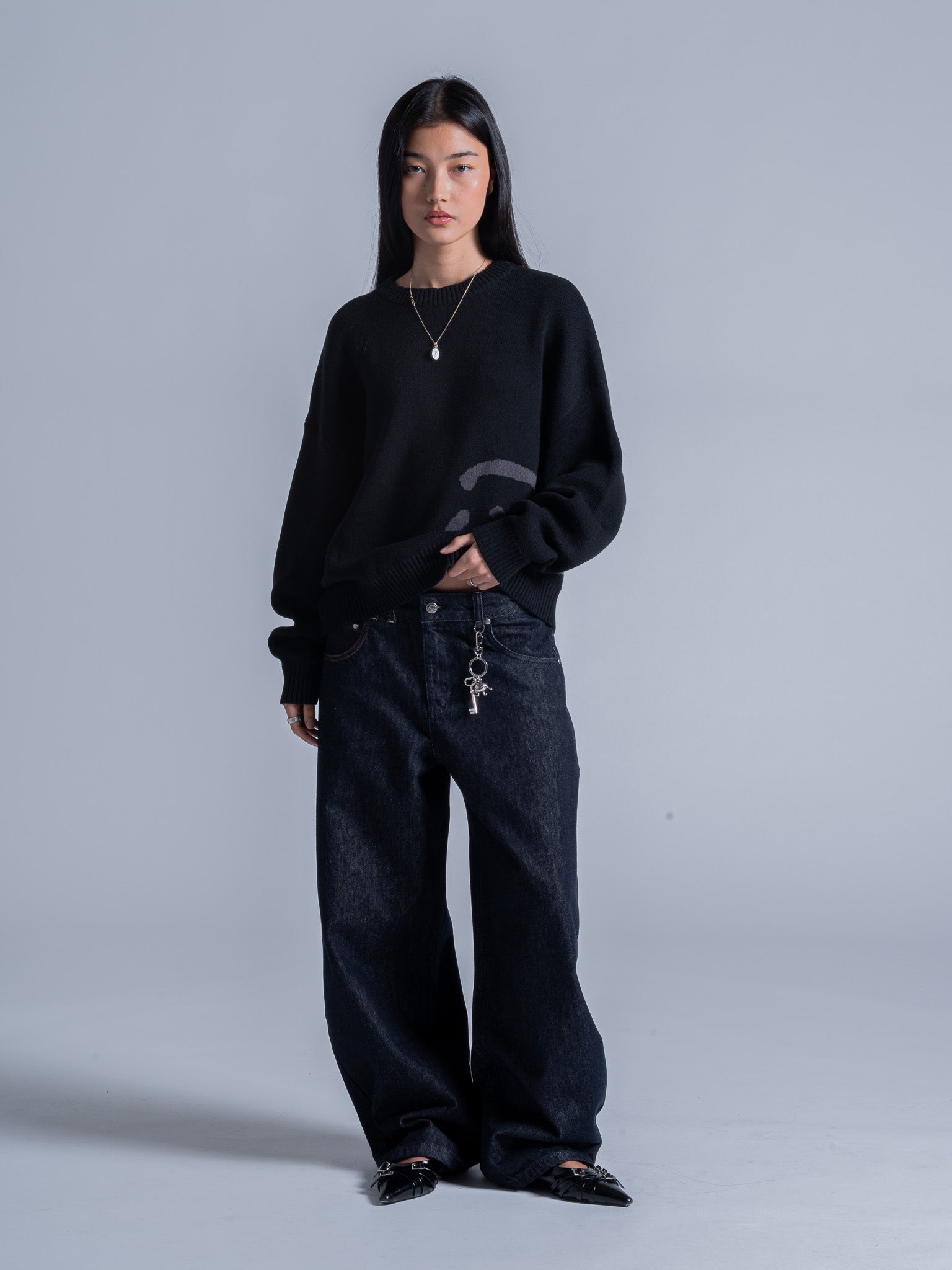SMILEY LOGO KNIT - BLACK