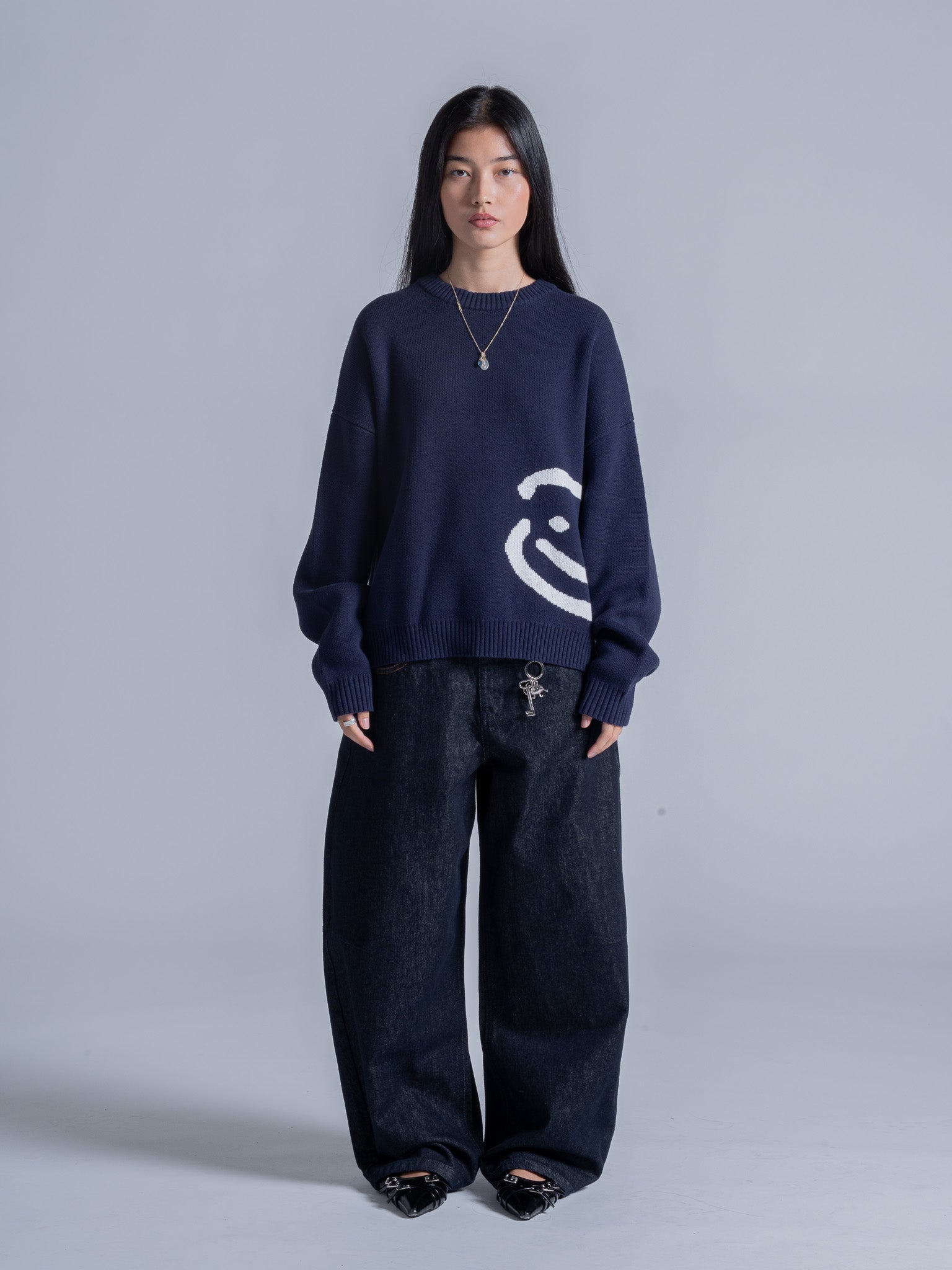 SMILEY LOGO KNIT - NAVY BLUE