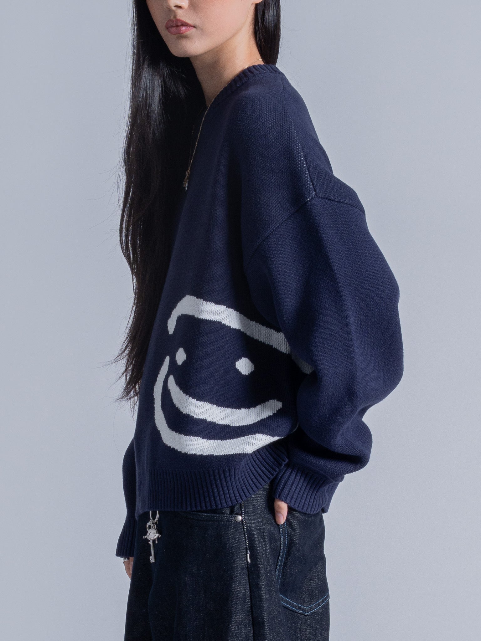 SMILEY LOGO KNIT - NAVY BLUE