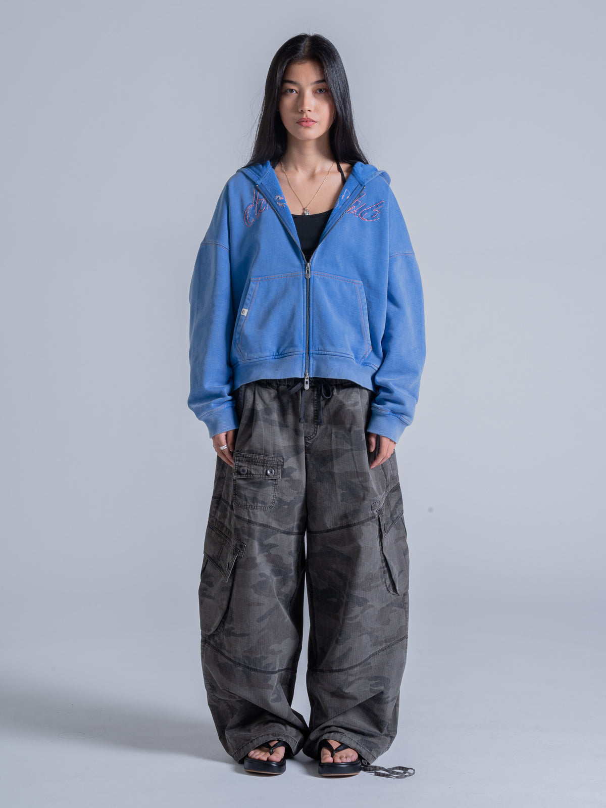CONTRAST STITCH ZIP UP - VINTAGE BLUE