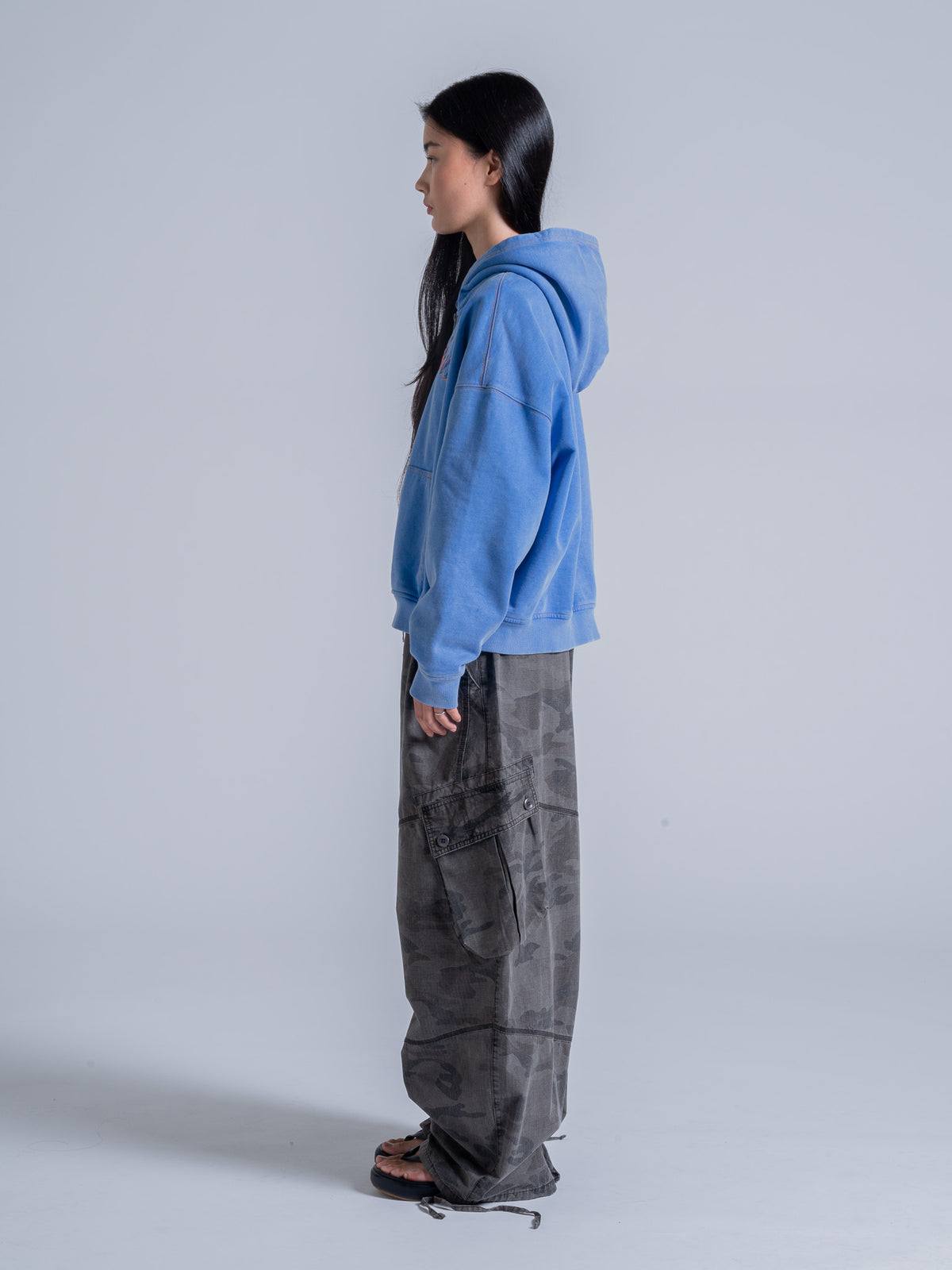 CONTRAST STITCH ZIP UP - VINTAGE BLUE