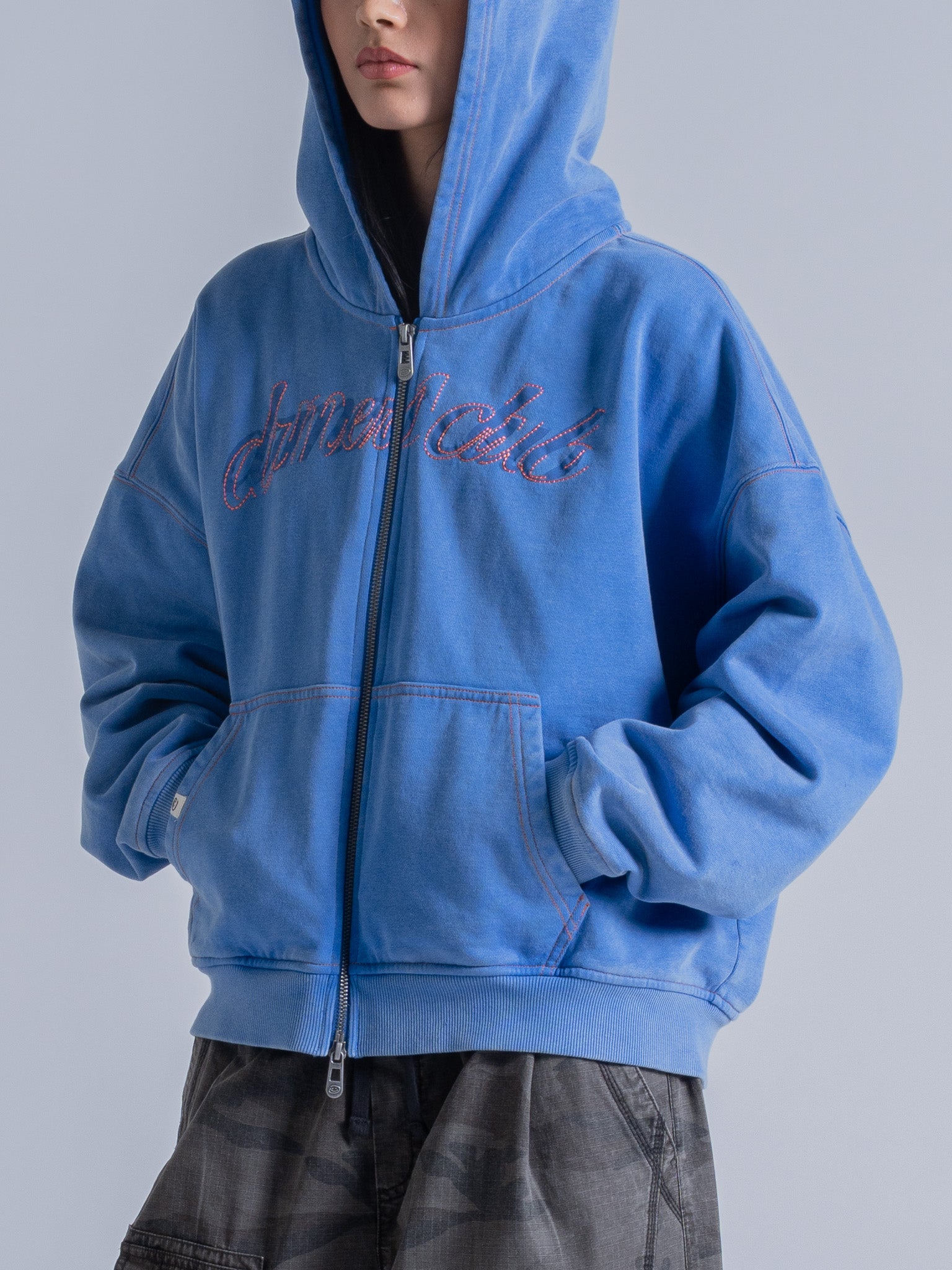 CONTRAST STITCH ZIP UP - VINTAGE BLUE