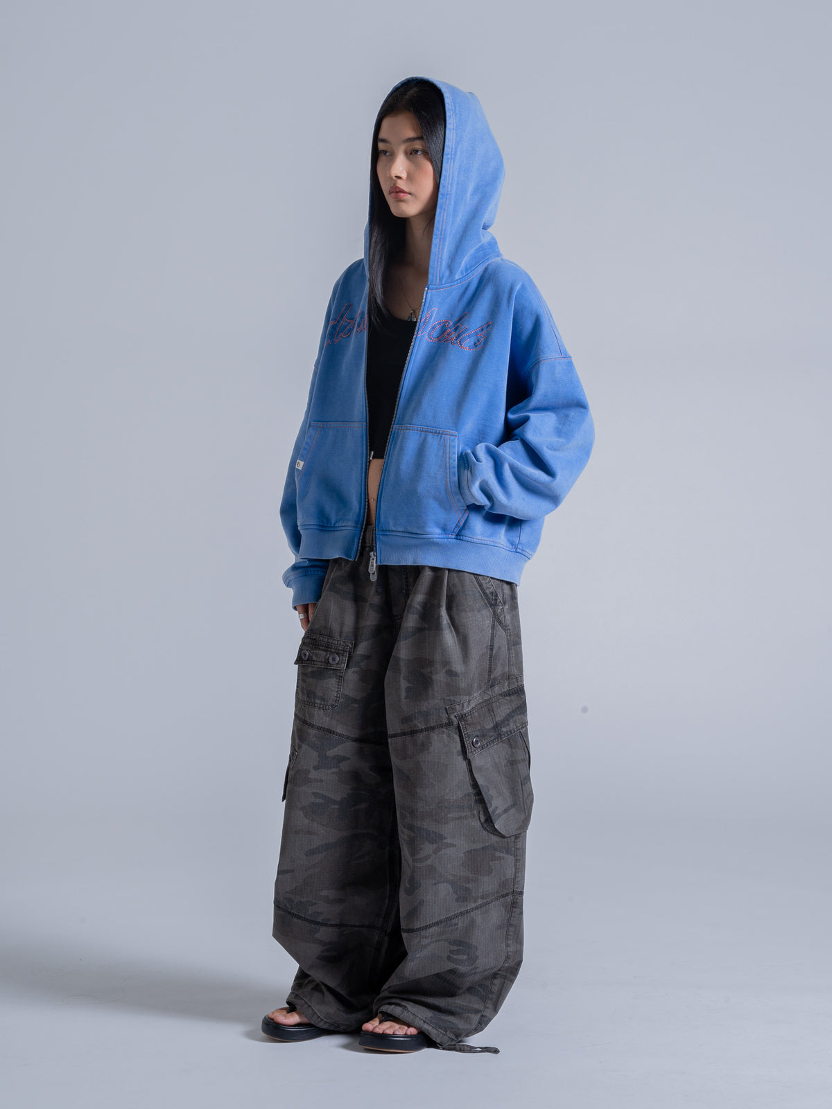 CONTRAST STITCH ZIP UP - VINTAGE BLUE