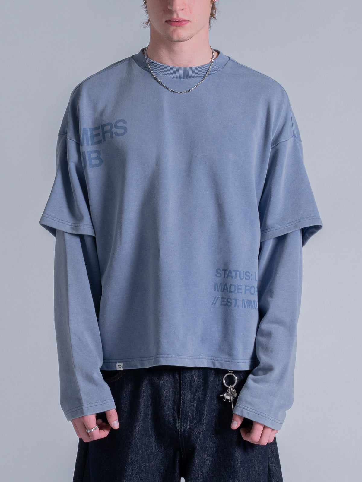 CUT OFF LAYERED TEE - VINTAGE PALE BLUE