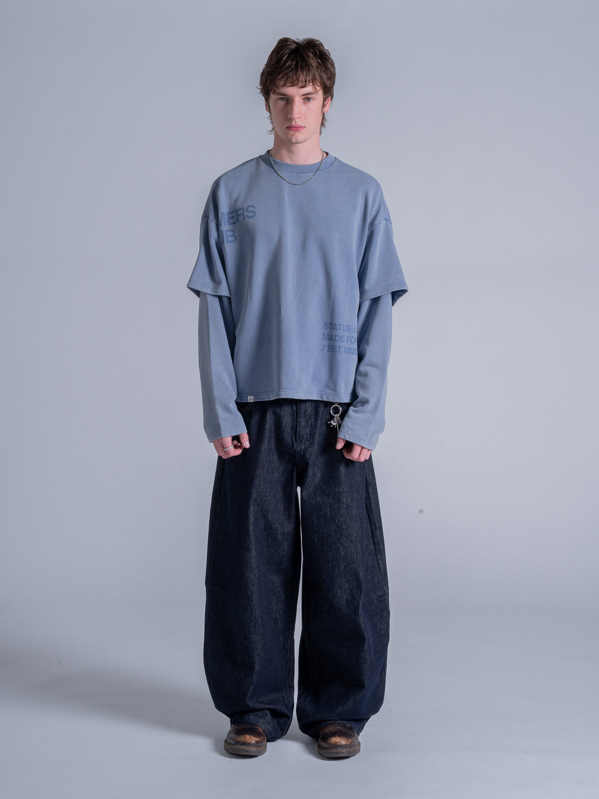 CUT OFF LAYERED TEE - VINTAGE PALE BLUE