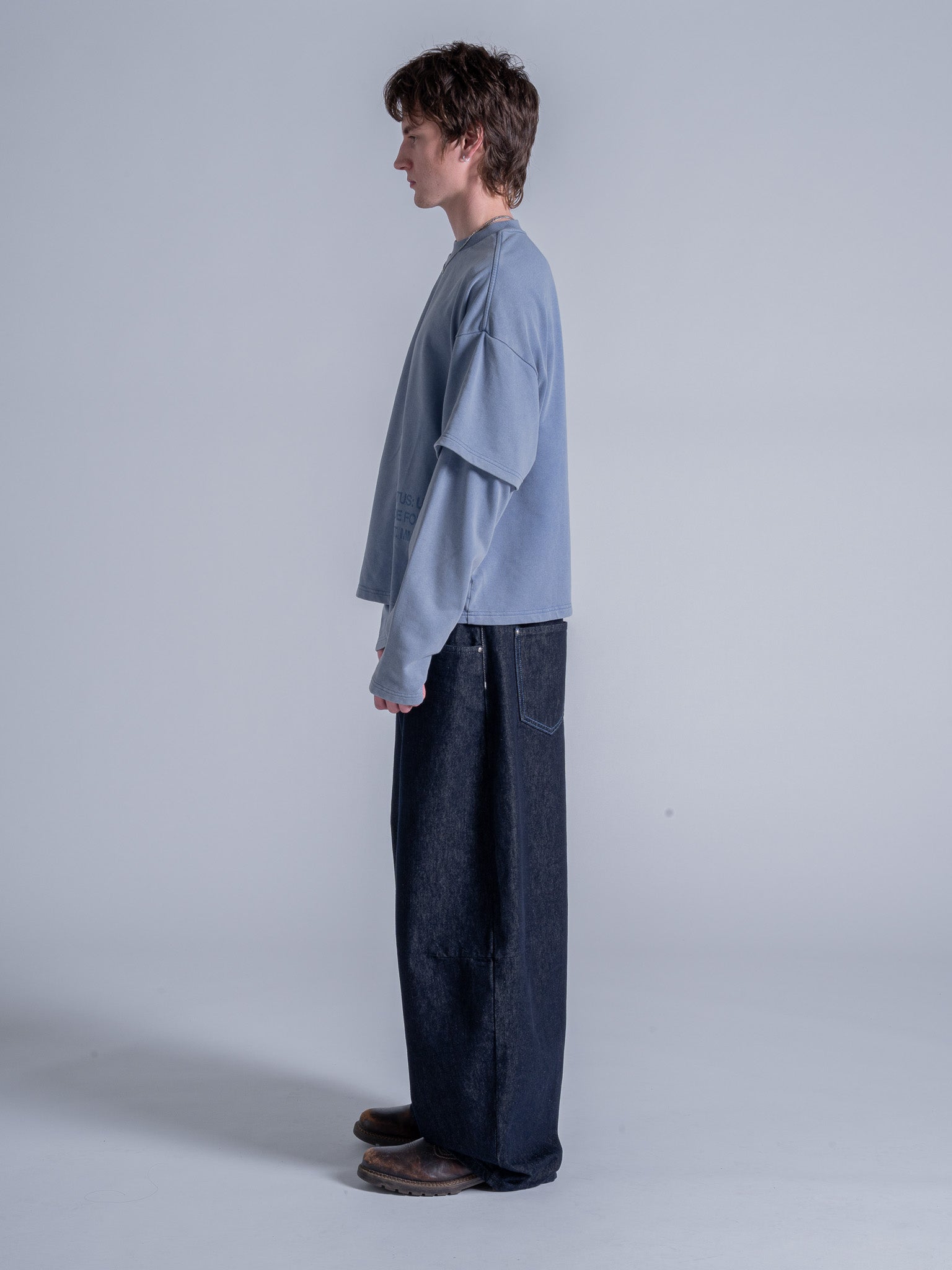 CUT OFF LAYERED TEE - VINTAGE PALE BLUE