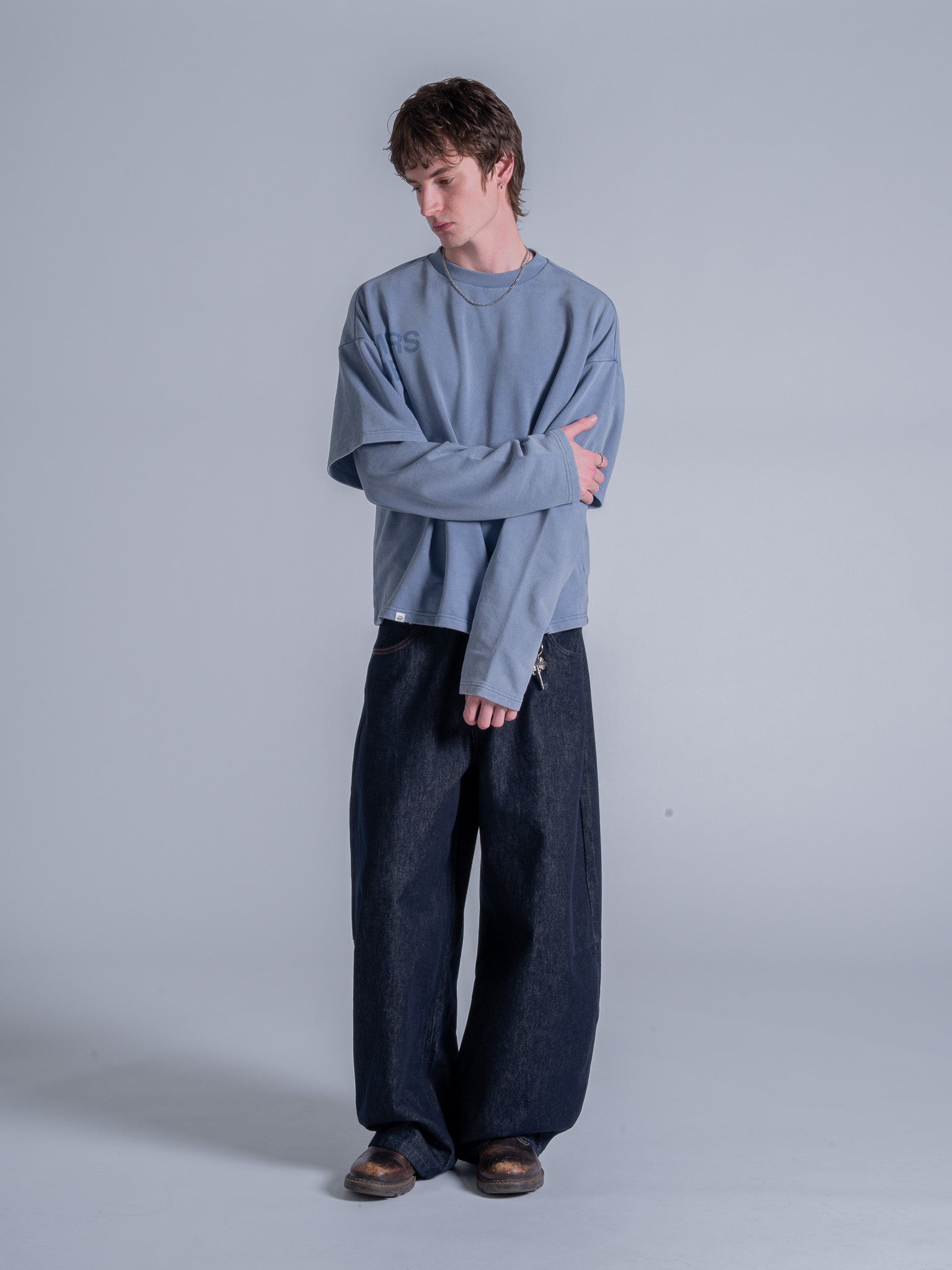 CUT OFF LAYERED TEE - VINTAGE PALE BLUE