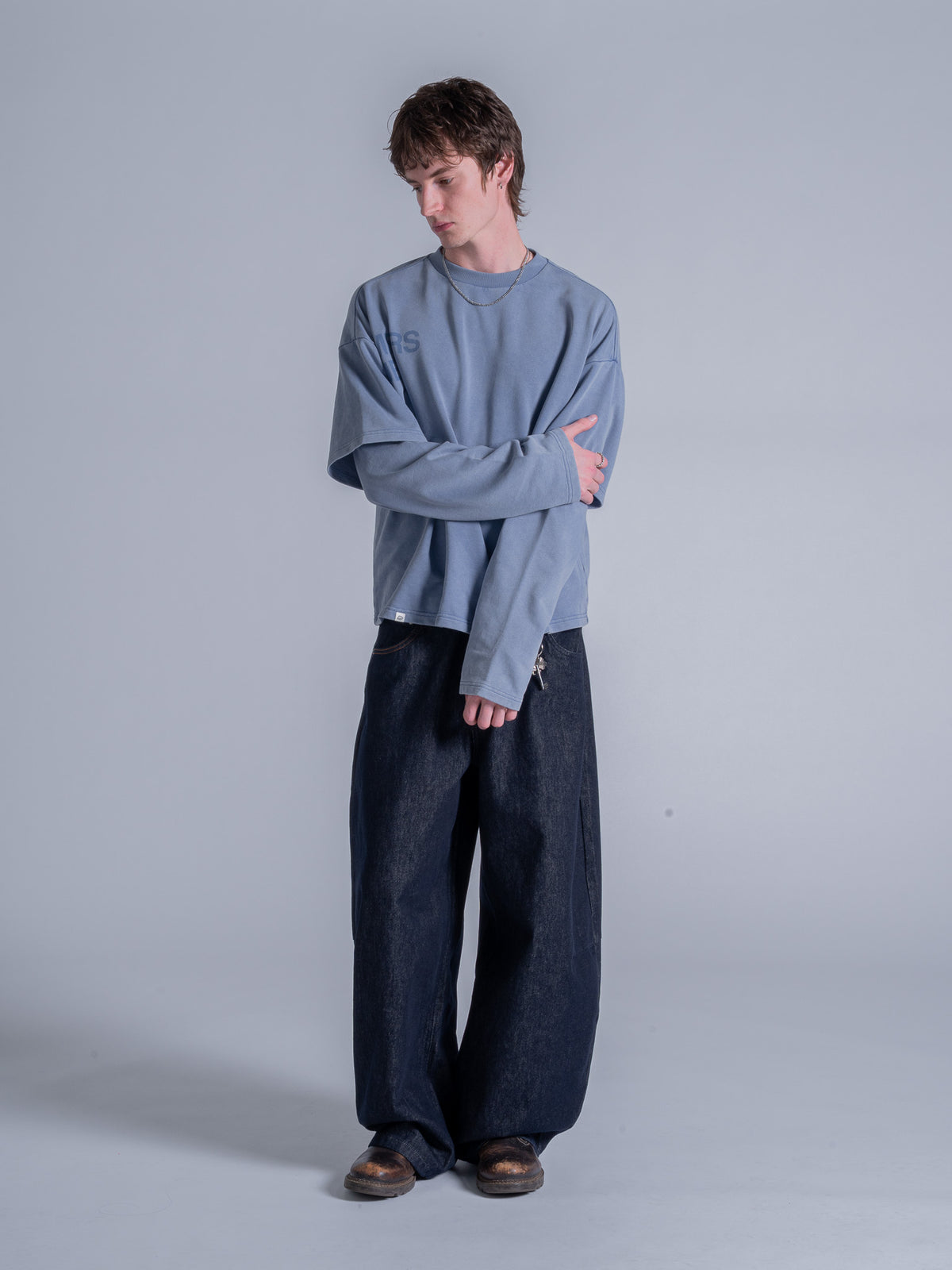 CUT OFF LAYERED TEE - VINTAGE PALE BLUE