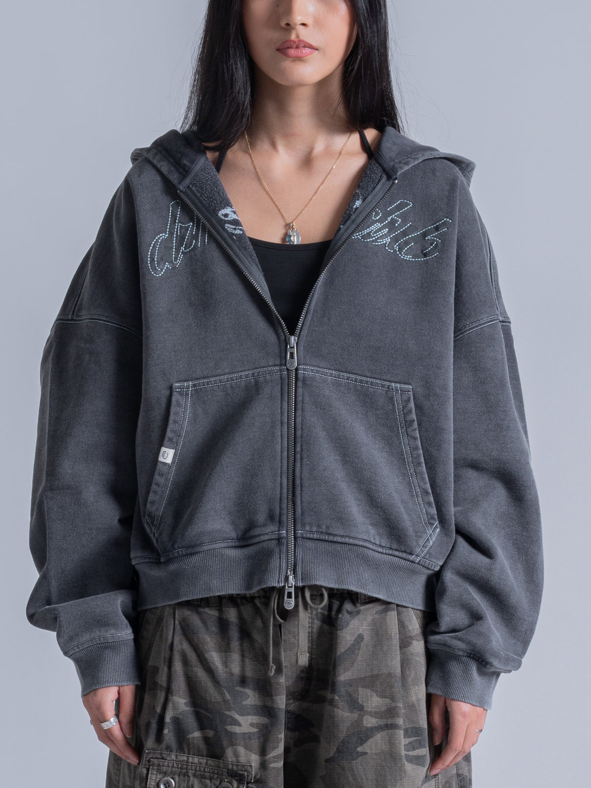 CONTRAST STITCH ZIP UP - VINTAGE GREY