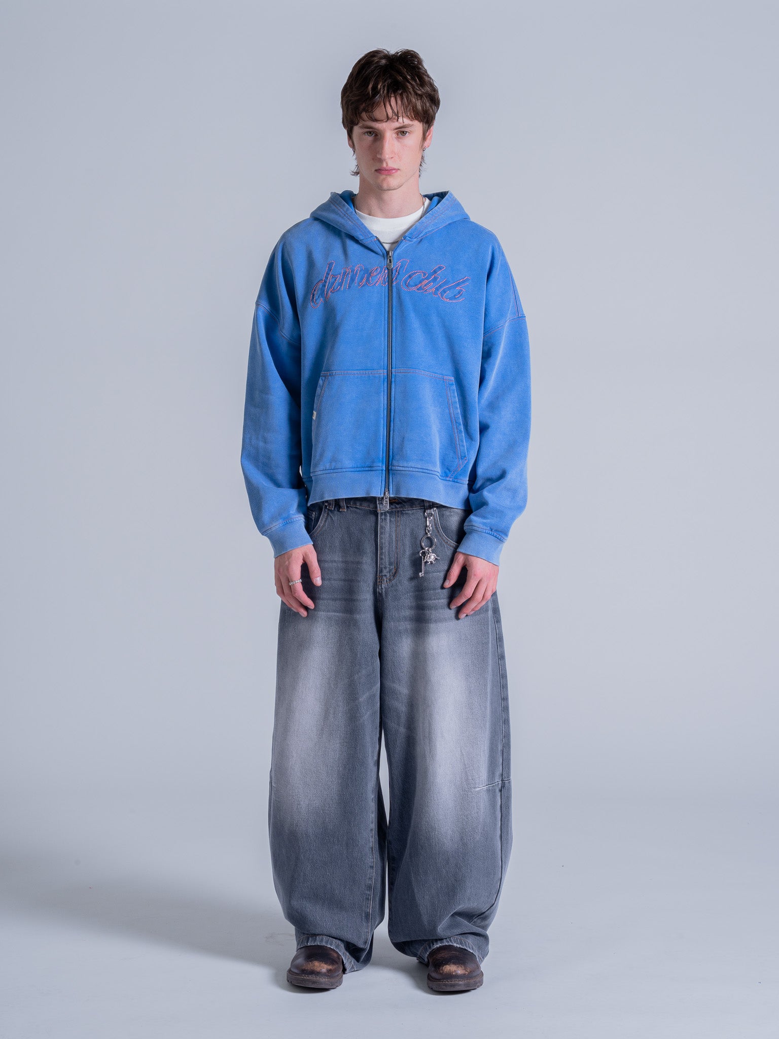 CONTRAST STITCH ZIP UP - VINTAGE BLUE