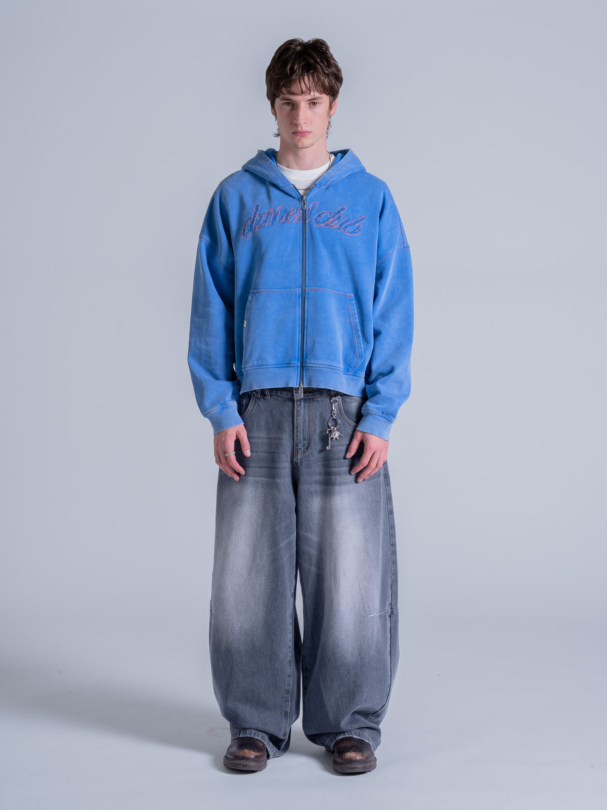 CONTRAST STITCH ZIP UP - VINTAGE BLUE