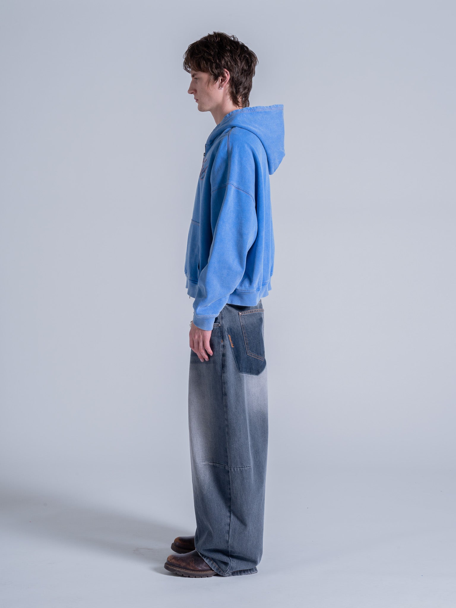 CONTRAST STITCH ZIP UP - VINTAGE BLUE