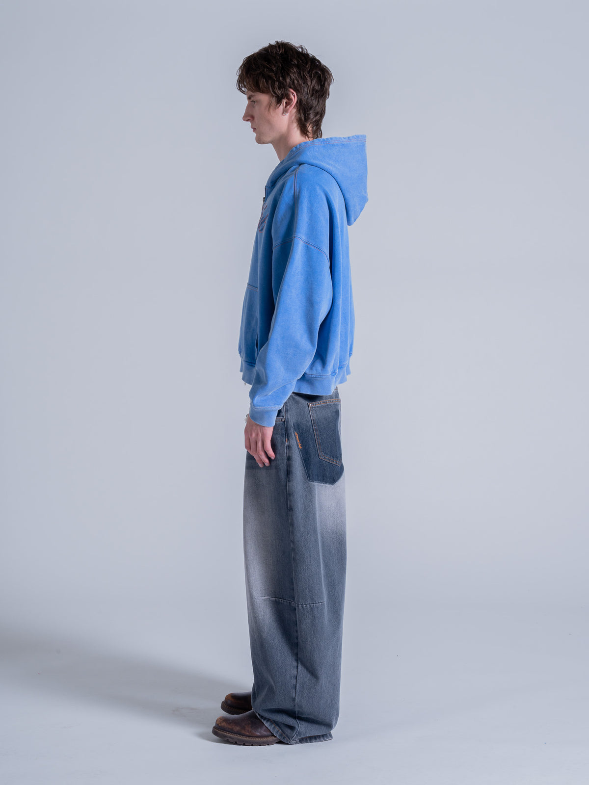 CONTRAST STITCH ZIP UP - VINTAGE BLUE