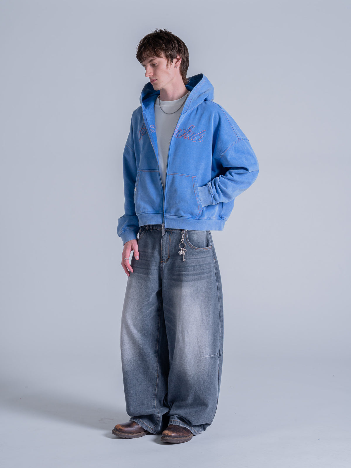 CONTRAST STITCH ZIP UP - VINTAGE BLUE
