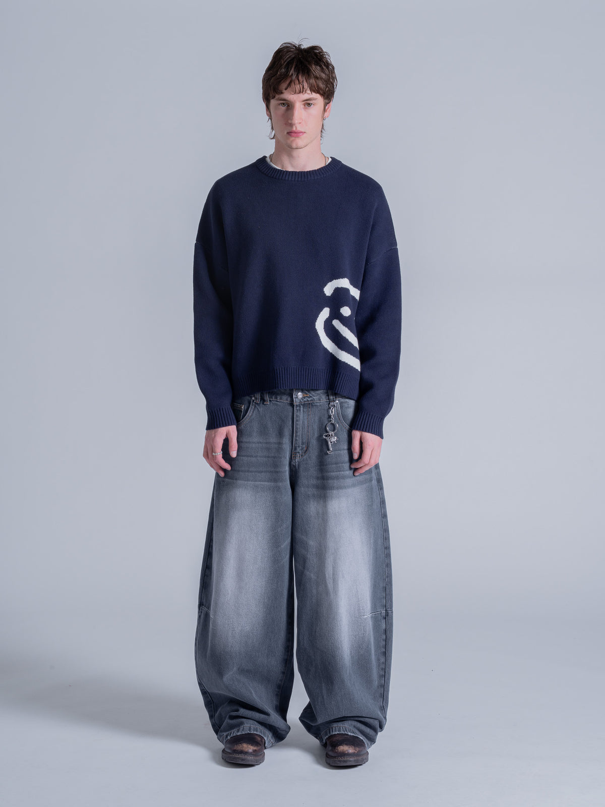 SMILEY LOGO KNIT - NAVY BLUE