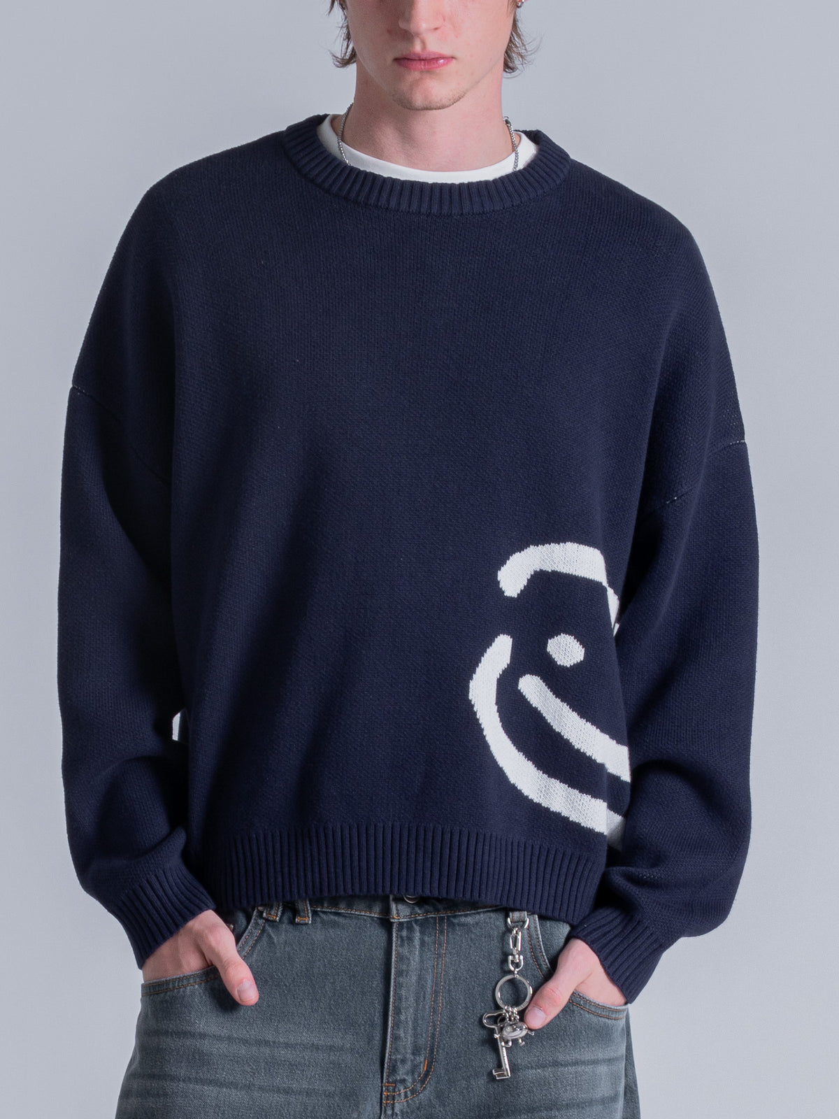 SMILEY LOGO KNIT - NAVY BLUE