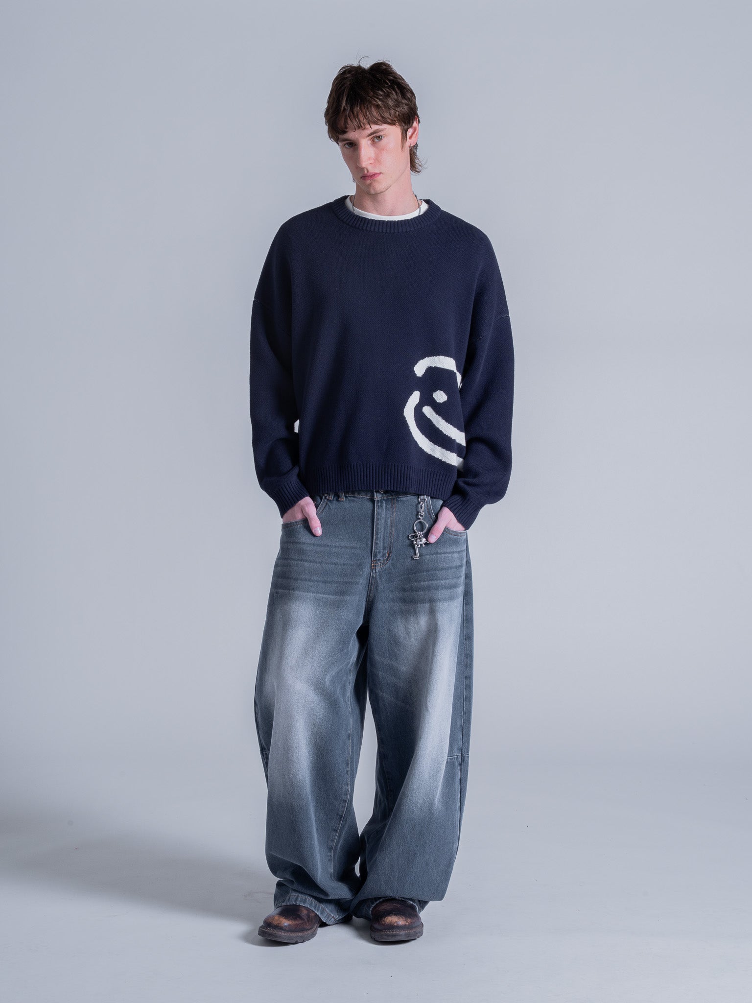SMILEY LOGO KNIT - NAVY BLUE
