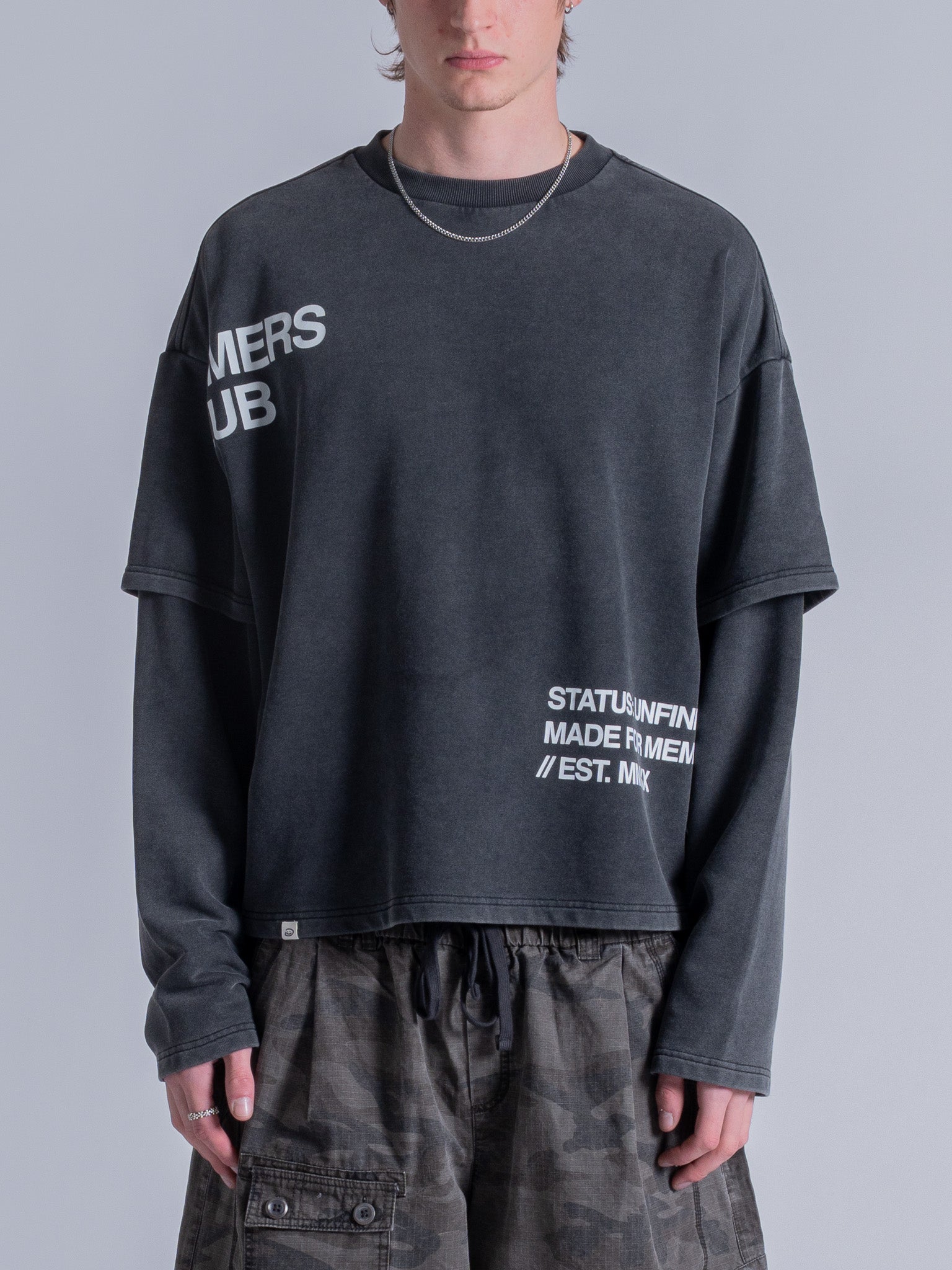 CUT OFF LAYERED TEE - VINTAGE BLACK