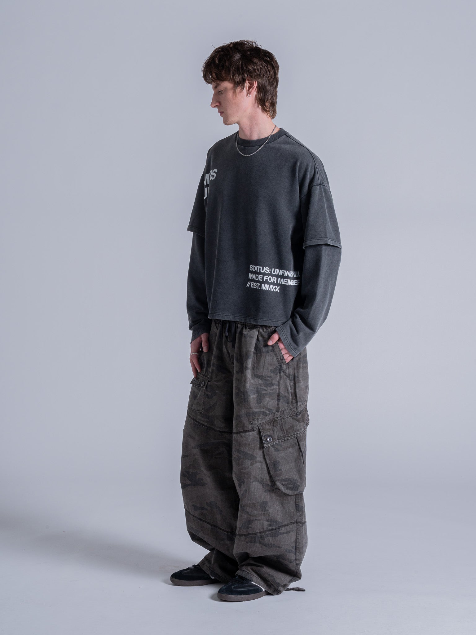 CUT OFF LAYERED TEE - VINTAGE BLACK
