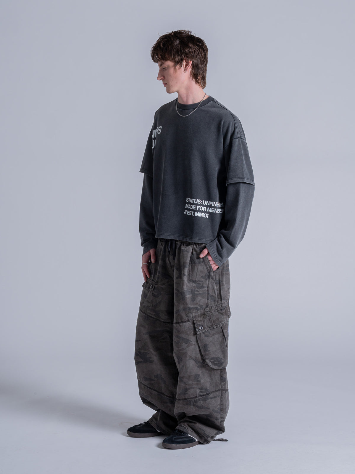 CUT OFF LAYERED TEE - VINTAGE BLACK
