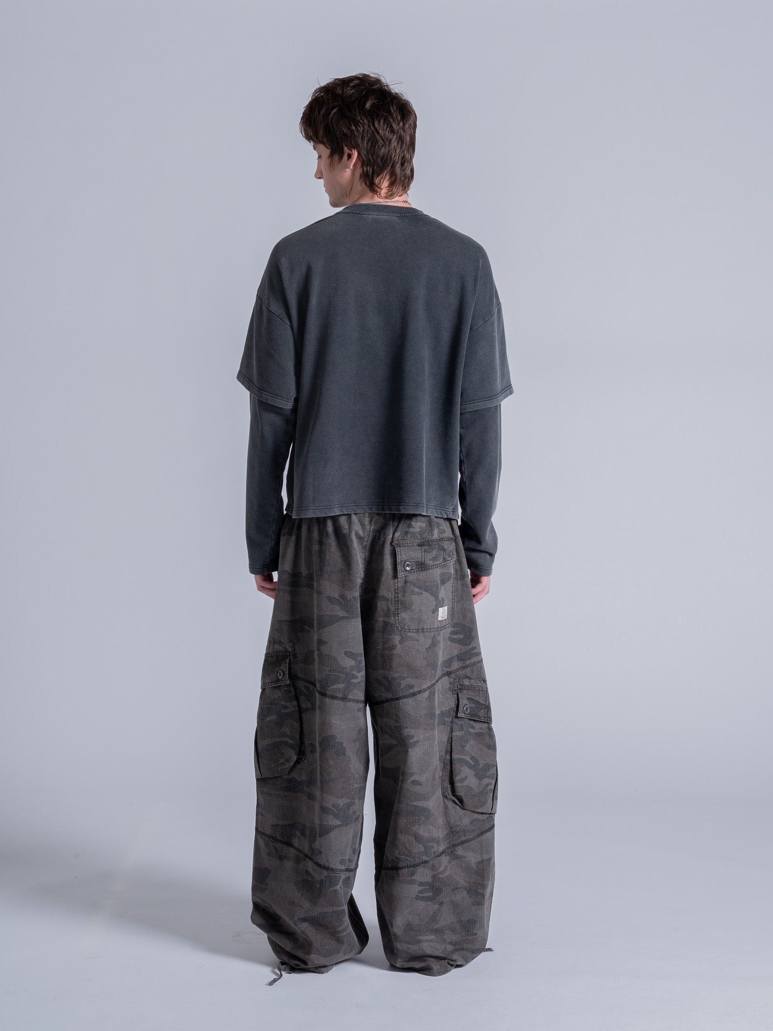 CUT OFF LAYERED TEE - VINTAGE BLACK