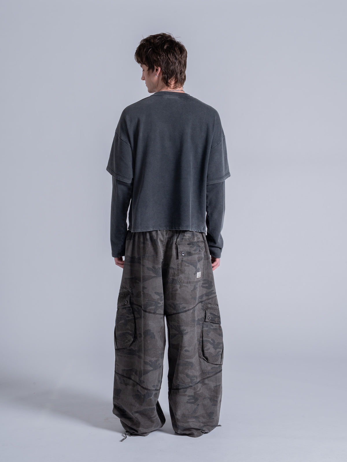 CUT OFF LAYERED TEE - VINTAGE BLACK