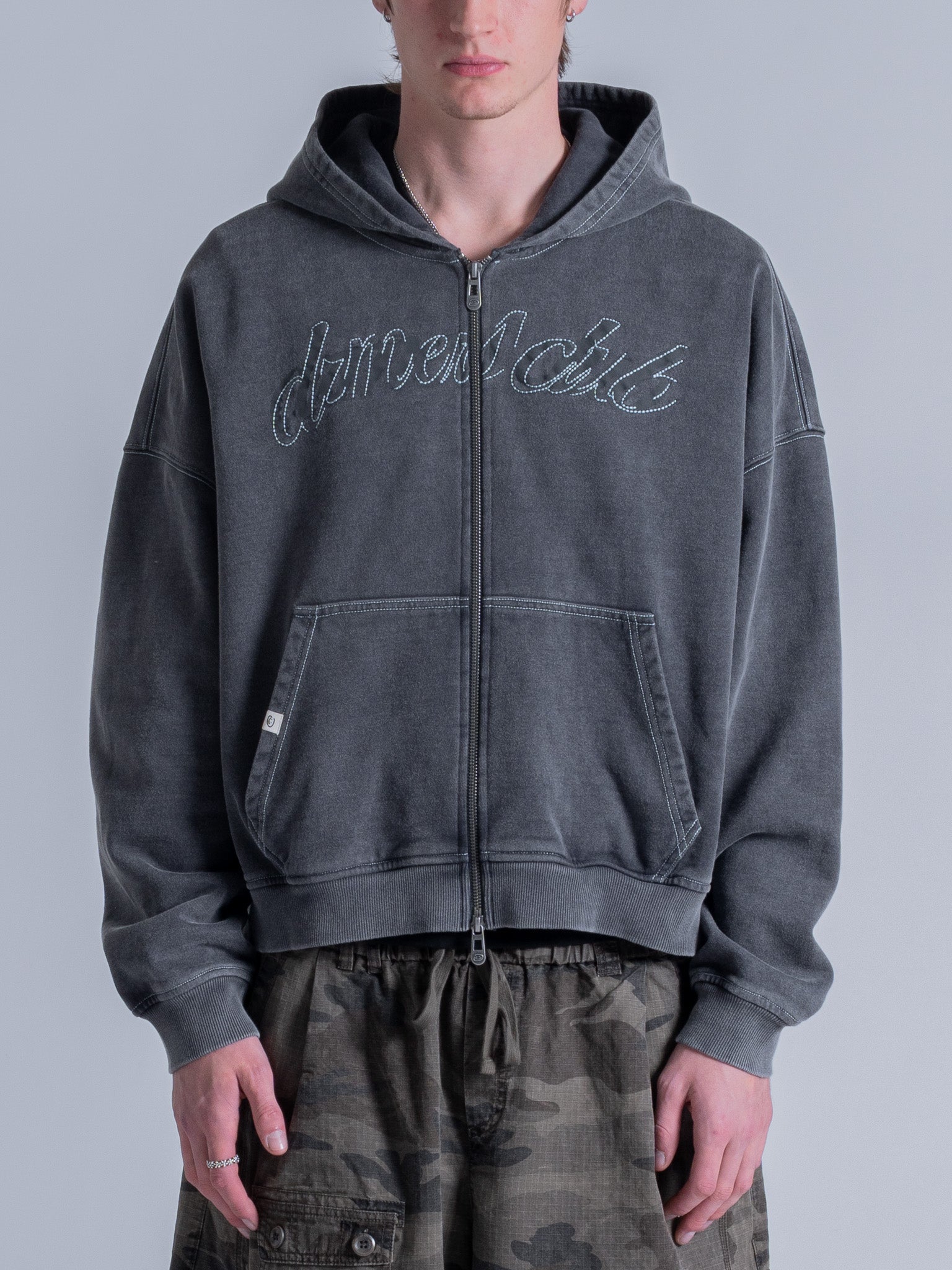 CONTRAST STITCH ZIP UP - VINTAGE GREY