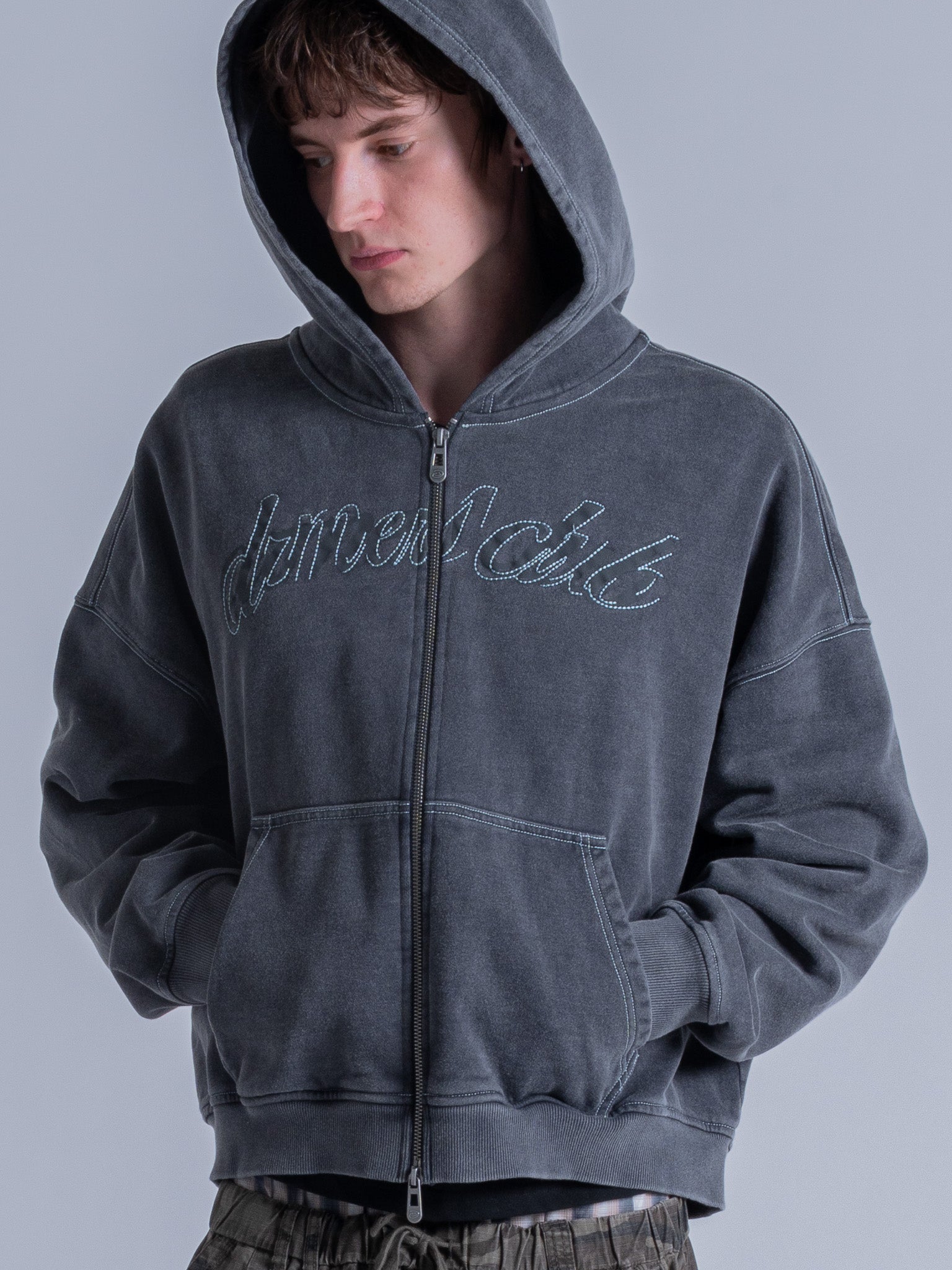 CONTRAST STITCH ZIP UP - VINTAGE GREY
