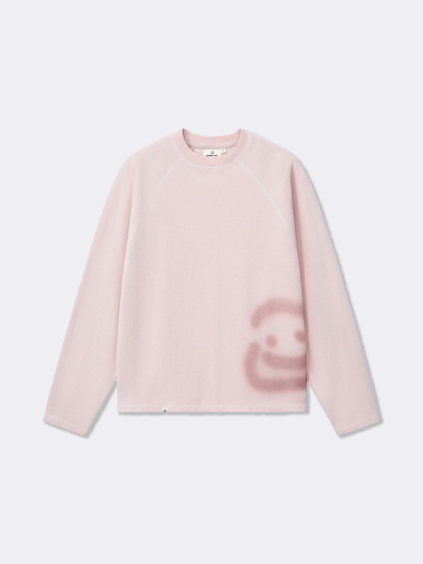 SMILEY WAFFLE LONG SLEEVE TEE - COTTON CANDY PINK