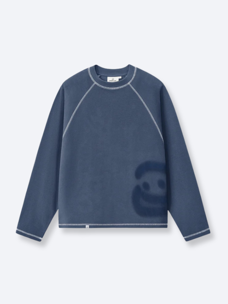 SMILEY WAFFLE LONG SLEEVE TEE - NAVY BLUE – DRMERS CLUB
