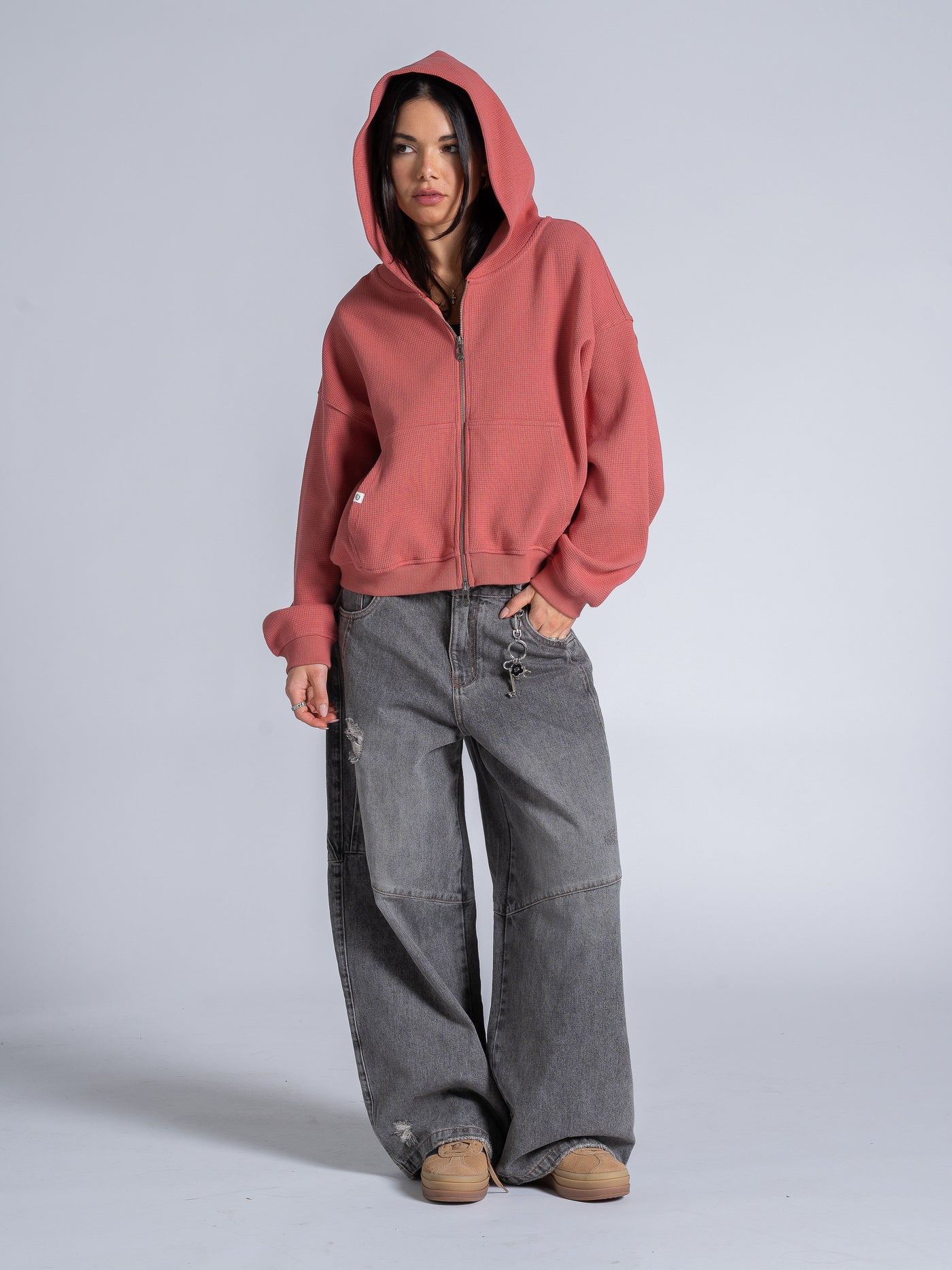 WAFFLE ZIP HOODIE - SALMON – DRMERS CLUB