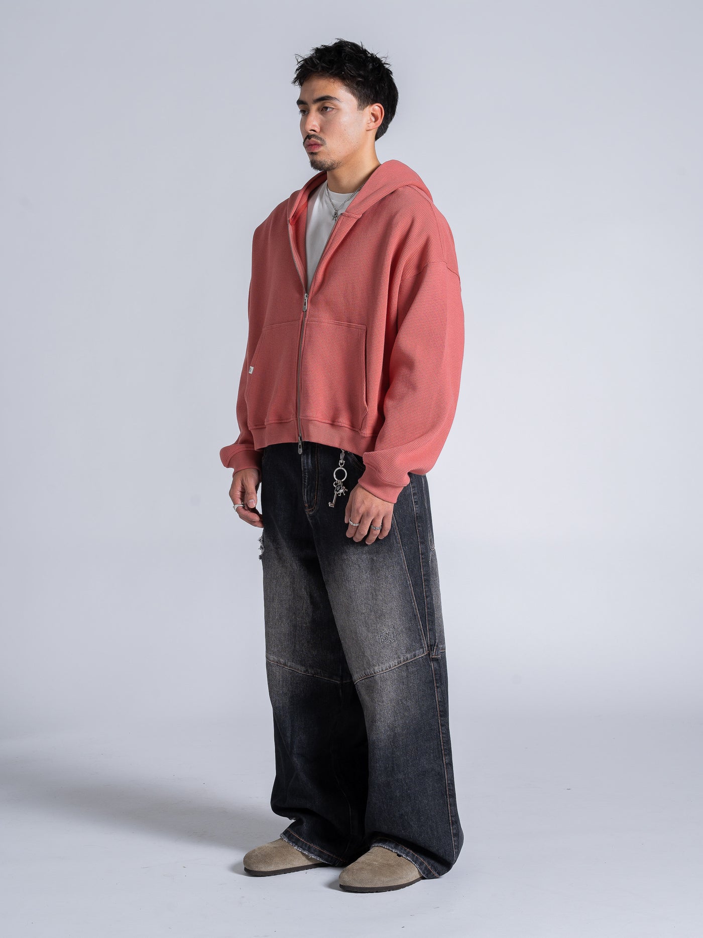 WAFFLE ZIP HOODIE - SALMON – DRMERS CLUB
