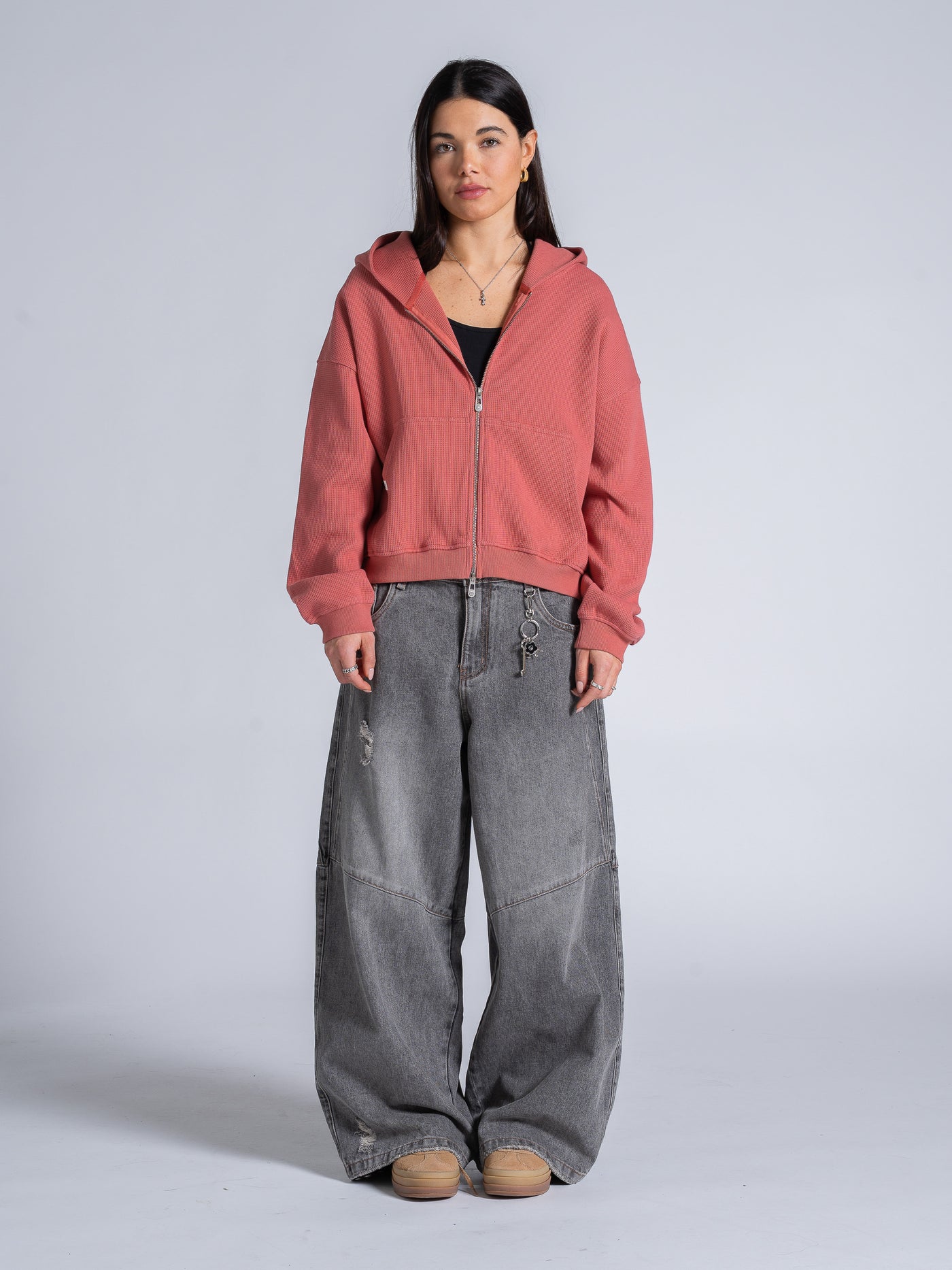 WAFFLE ZIP HOODIE - SALMON – DRMERS CLUB