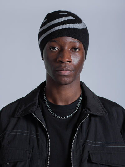 REVERSIBLE SMILEY LOGO BEANIE - BLACK/GREY