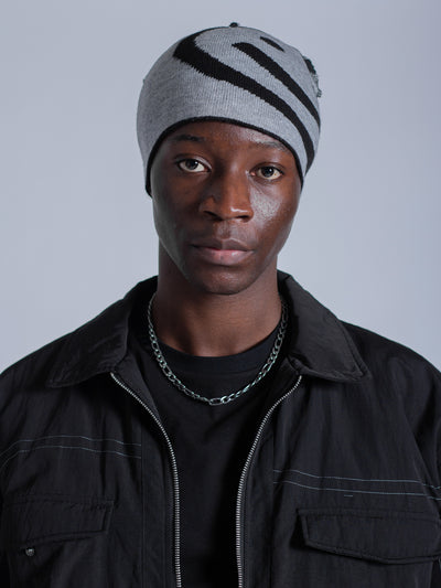 REVERSIBLE SMILEY LOGO BEANIE - BLACK/GREY