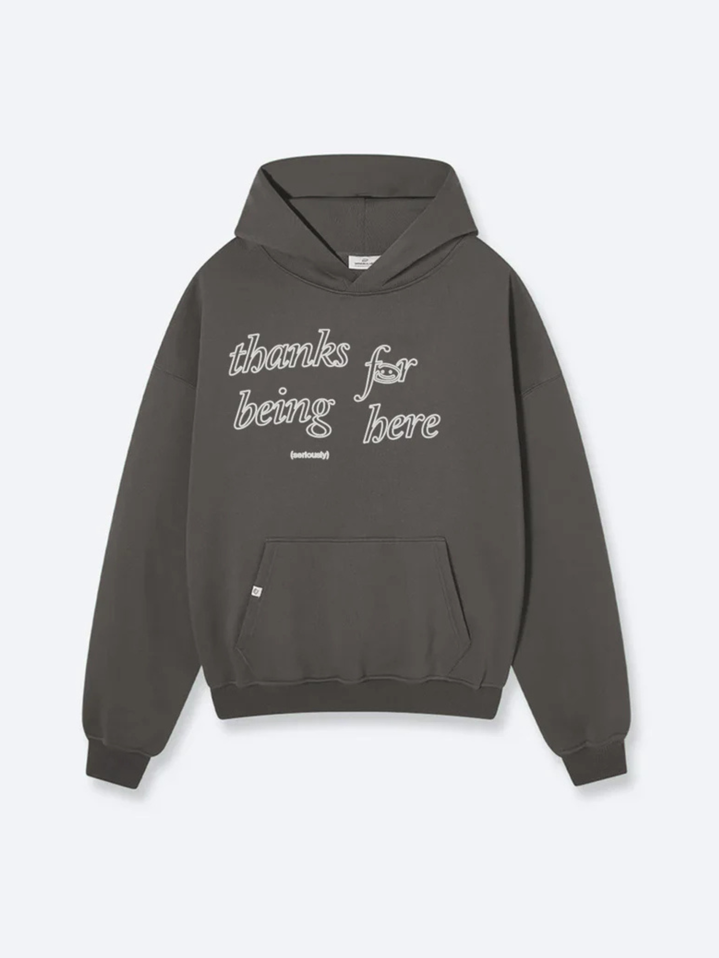 THANKS FOR BEING HERE V2 HOODIE - BURNT FOG – DRMERS CLUB