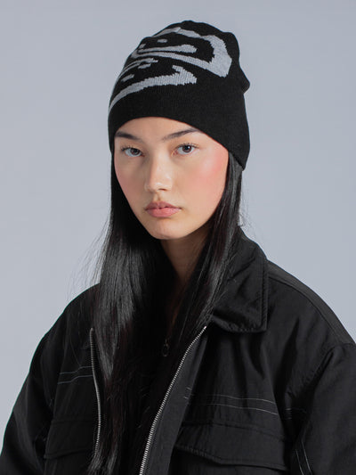 REVERSIBLE FREEFALL SMILEY BEANIE - BLACK/GREY