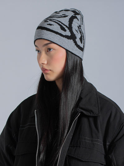 REVERSIBLE FREEFALL SMILEY BEANIE - BLACK/GREY