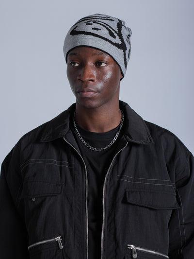 REVERSIBLE FREEFALL SMILEY BEANIE - BLACK/GREY