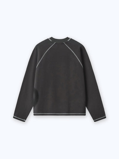 SMILEY WAFFLE LONG SLEEVE TEE - MIDNIGHT CHARCOAL