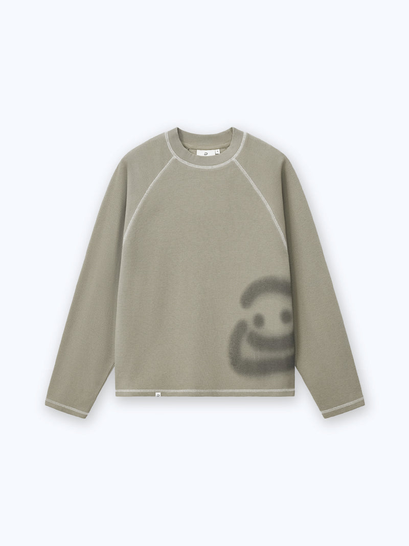 SMILEY WAFFLE LONG SLEEVE TEE - SAGE SMOKE