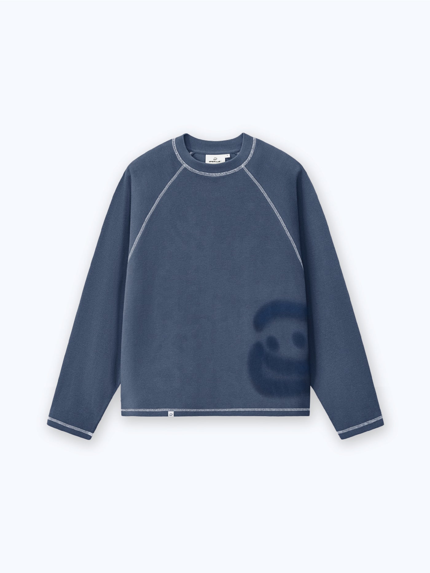 SMILEY WAFFLE LONG SLEEVE TEE - NAVY BLUE
