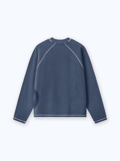 SMILEY WAFFLE LONG SLEEVE TEE - NAVY BLUE