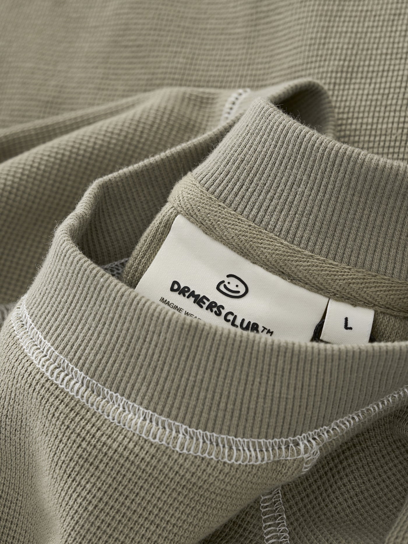 SMILEY WAFFLE LONG SLEEVE TEE - SAGE SMOKE