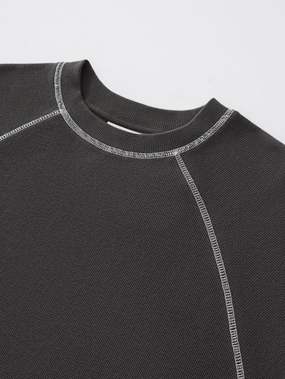 SMILEY WAFFLE LONG SLEEVE TEE - MIDNIGHT CHARCOAL