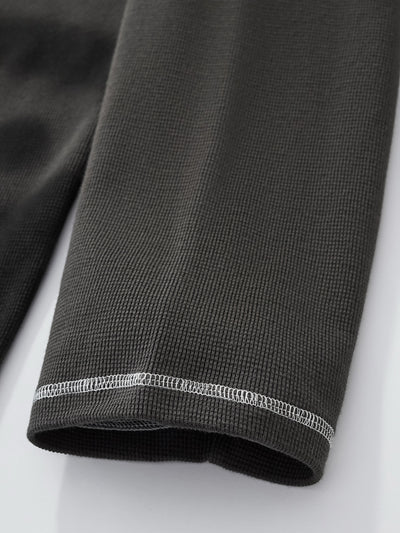 SMILEY WAFFLE LONG SLEEVE TEE - MIDNIGHT CHARCOAL