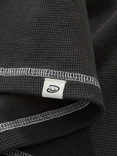 SMILEY WAFFLE LONG SLEEVE TEE - MIDNIGHT CHARCOAL