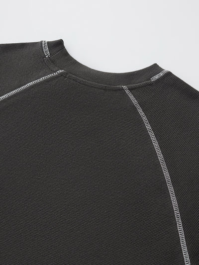 SMILEY WAFFLE LONG SLEEVE TEE - MIDNIGHT CHARCOAL