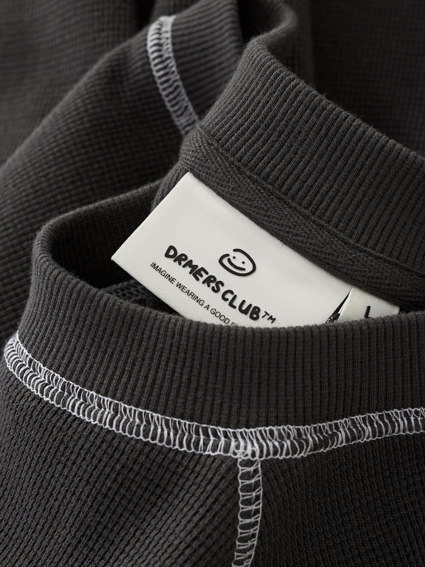 SMILEY WAFFLE LONG SLEEVE TEE - MIDNIGHT CHARCOAL