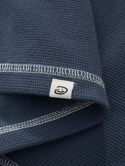SMILEY WAFFLE LONG SLEEVE TEE - NAVY BLUE